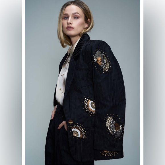 Vivienne Hu size 2 Embroidered Black suede Jacket blazer - Picture 1 of 17